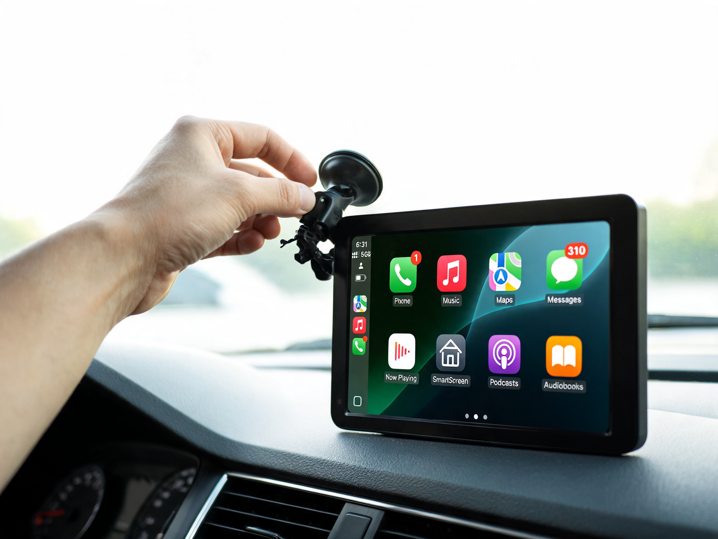 Mounting the CarPlay Pro screen to the windshield with the suction mount